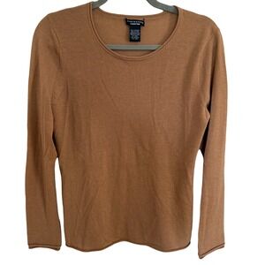 Doncaster Cashmere Tan Classic Minimalist Long Sleeve Sweater Top Medium